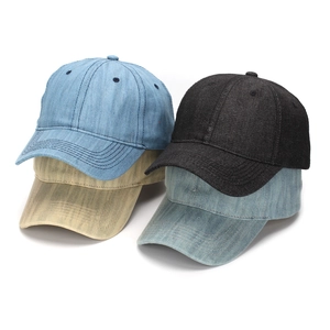 Casquettes de baseball classiques en denim délavé bleu clair, gris foncé, kaki et bleu