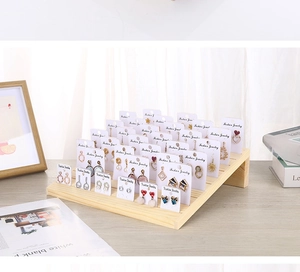 5-tier solid wood earring display stand with slots for multiple jewelry card holders