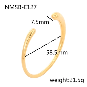 Detail view of 18K gold plated stainless steel cuff showing 58.5mm diameter and 21.5g weight