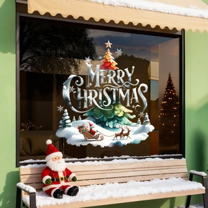 Festive Christmas tree and reindeer static window stickers for holiday glass door decoration