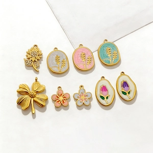 Flower Plant Charms Stainless Steel Gold Plated Enamel Drip Oil For DIY Jewelry Making Necklaces Bracelets Elegant Floral