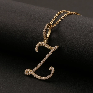 Gold-plated letter Z pendant necklace with sparkling micro-pave cubic zirconia stones