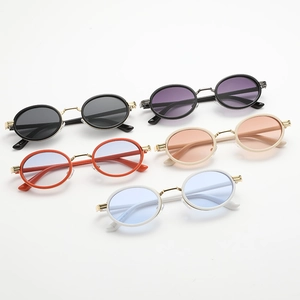Fashion vintage oval sunglasses in multiple colors with sleek metal frames and high clarity