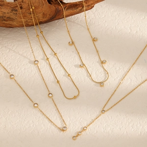 Stainless Steel 304 Zircon Necklace For Women Gold Plated Luxury Geometric Pendant Clavicle Chain Jewelry