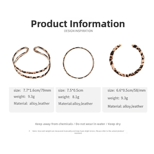 Size chart and dimensions for leopard print faux leather and alloy open bangles