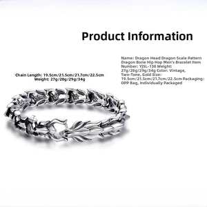 Detail of dragon scale pattern on 11.8mm vintage silver hip-hop bracelet for men