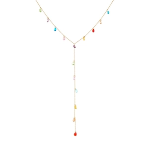 Collier chic en Y plaqué or avec des pendentifs colorés en forme de goutte d'eau