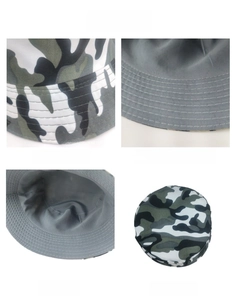 Detail view of camouflage sun hat showing breathable mesh lining and reinforced stitching
