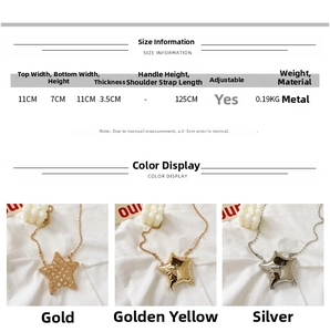 Detailed size chart for star shaped mini crossbody bag with 125cm adjustable strap