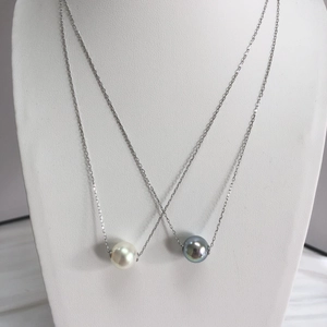 Elegant S925 sterling silver necklaces with white and dark grey lustrous round pearls