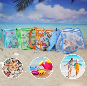 Mesh shell bags for children with dinosaur and whale prints for beach toy storage