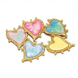 Golden stainless steel heart pendants with colorful enamel drip oil for DIY jewelry
