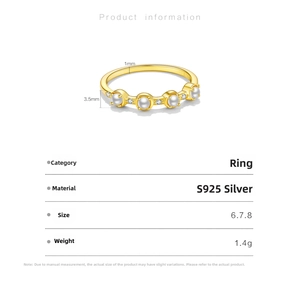 Detailed product specifications for S925 sterling silver ring with pearls and mini diamonds