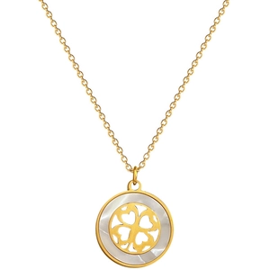 Minimalist titanium steel clover necklace with shell inlay and golden heart motif
