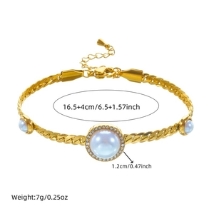 Elegant gold-plated stainless steel chain bracelet with faux pearls and sparkling rhinestones