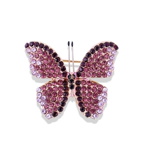 Detailed view of creative purple gradient butterfly brooch with colorful rhinestones