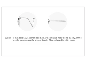 Detail showing the flexibility of S925 sterling silver earring pins on a white background