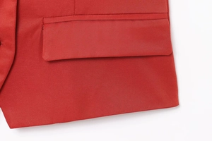 Close-up of red top pocket detail showing twill fabric texture and stitching quality