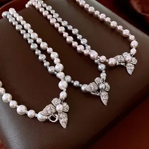 Collier De Künstliche Perles En Zircon Papillon Luxe Français Vintage Pendentif En Strass Bijoux Pour Femmes