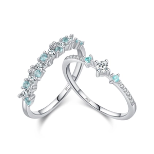 Elegant S925 sterling silver ring set with sparkling mint green and clear gemstones
