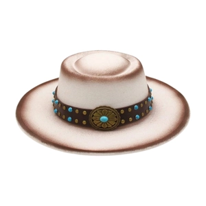 Ethnic wool felt western cowboy hat with turquoise leather band and sunflower buckle