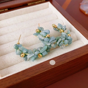 Orecchini A Cerchio A C Con Pietre Naturali Di Acquamarina Con Perno In Argento Perline Dorate Stile Boho Chic Per Donna