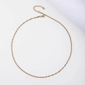 Minimalist 18K gold plated stainless steel twisted water wave chain necklace for women
