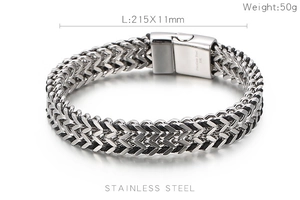 Detailed macro view of 316L stainless steel woven chain link with magnet clasp