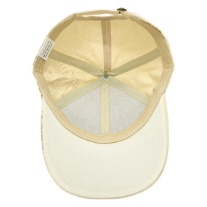 Beige cotton baseball cap with Chinese dragon print lining and metal buckle closure