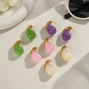 Waterdrop Ear Studs Stainless Steel Gold Plated Resin Tear Drop Earrings Waterproof Hypoallergenic Fashion Jewelry For Women