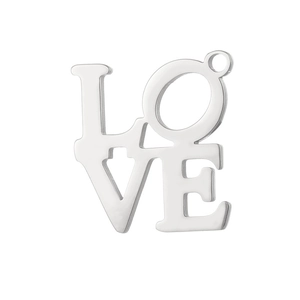 Polished silver stainless steel LOVE pendant with hanging loop for DIY jewelry making