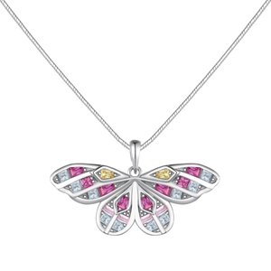 S925 sterling silver butterfly pendant necklace with colorful cubic zirconia stones