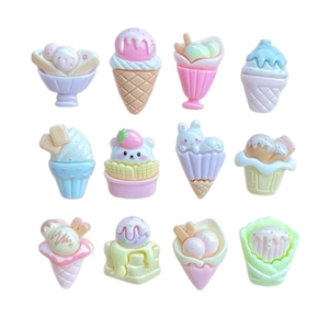 Set of 12 colorful resin mini ice cream charms and cute animal cabochons for DIY crafts