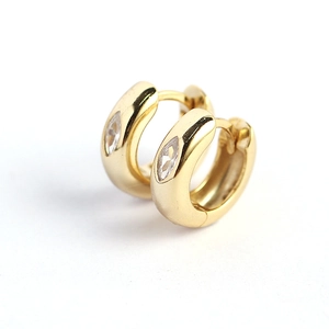 Pair of gold S925 silver hoop earrings with marquise-cut cubic zirconia stones
