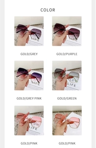 Collage of rimless sunglasses in multiple ocean tints with crystal accents and gold frame