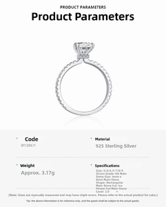 Detailed specifications of S925 silver ring with rectangular ice-cut zircon stone