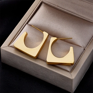 Geometric Stainless Steel Earrings Minimalist Irregular Square C-Shape Hollow Out Modern Metal Fashion Jewelry For Women