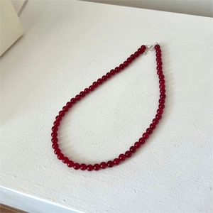 Minimalist 925 sterling silver necklace with red agate beads and metal lobster clasp