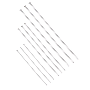 Polished stainless steel flat head pins in various lengths for DIY jewelry making