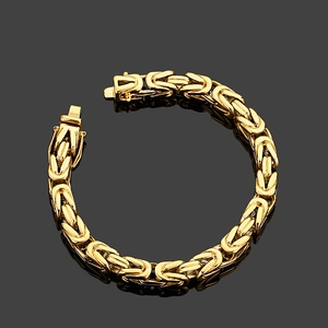 Detailed macro view of 18K gold-plated stainless steel Byzantine chain with box clasp