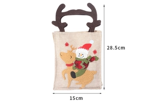 Detailed size chart for Christmas gift bag with deer antler handles showing 15x28.5cm dimensions