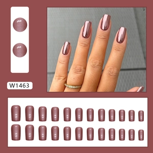 Metallic rose gold press-on nails in medium square shape with full 24-piece set view