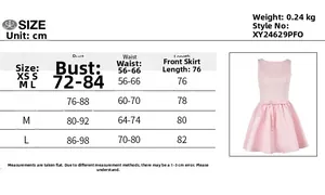 Size guide for sleeveless slim fit dress showing bust, waist, and length measurements in cm
