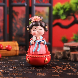 Traditional Tang Dynasty style girl figurine roly-poly ornament for desk decoration