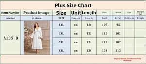 Tabella taglie per abito in chiffon a pieghe taglie forti con misure da 1XL a 4XL