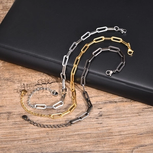 Minimalist Stainless Steel Paperclip Chain Bracelet For Men Geometric Rectangular Link Adjustable Polished Jewelry Gift