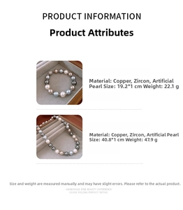 Spécifications du collier et bracelet en perles, cuivre et zircon avec dimensions