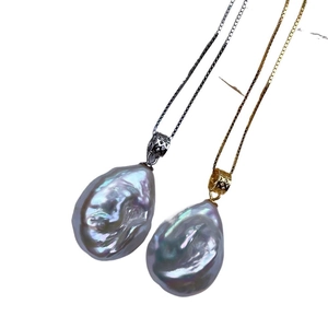 Baroque irregular pearl necklace with 925 silver and gold chains featuring natural luster