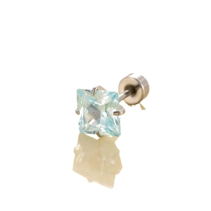 Front view of a 6mm square candy-colored zircon stud earring in titanium steel