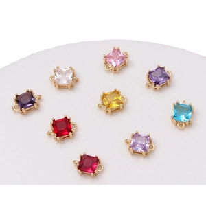 Colorful square cubic zirconia charm connectors for DIY jewelry making and accessories